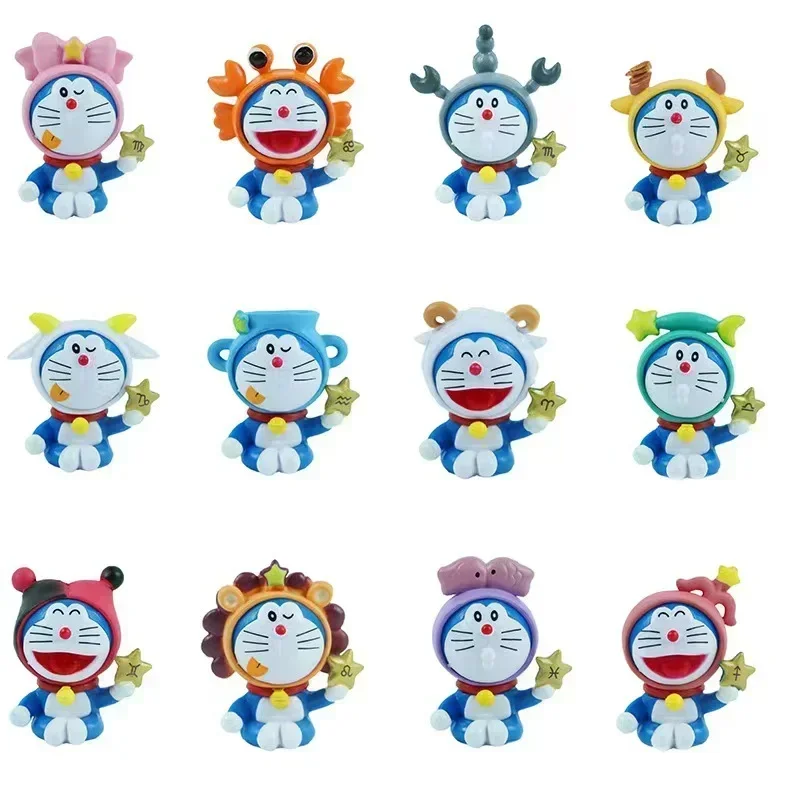 12pcs Doraemon The Zodiac Doraemon Action Figure Cute Character Kawaii Anime Figure Pvc Model Toys Birthday Gift