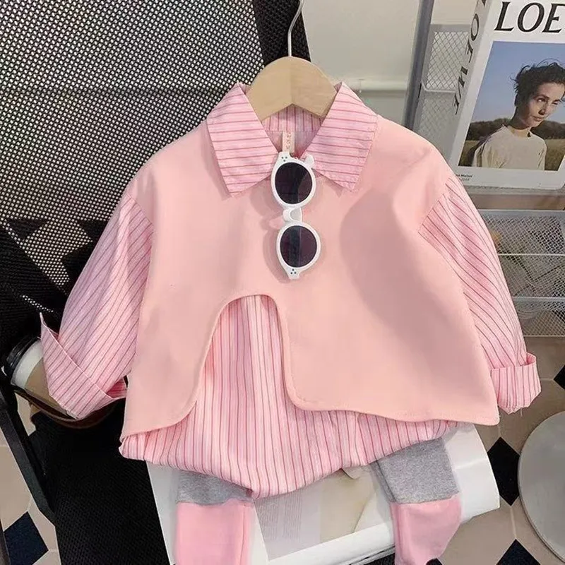 

Baby and Girls' Set Spring and Autumn 2025 New Children's Cotton Shirt and leggings Two piece Set Fashionable Kids Outfits