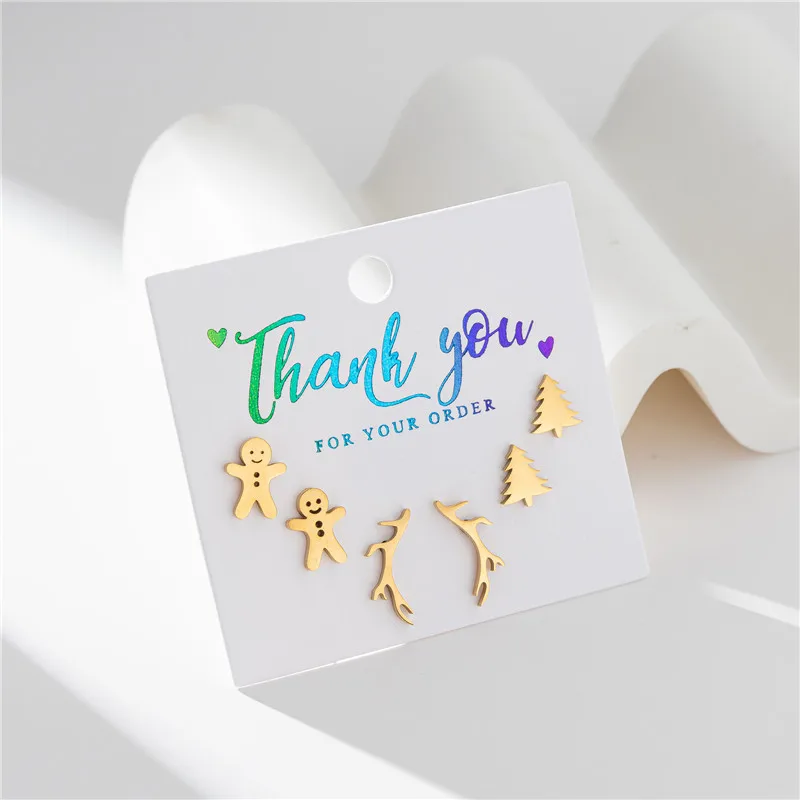 3Pair/card Christmas Stainless Steel Tree Deer Antlers Earrings Funny Gingerbread Man Ear Jewelry Girls New Year Earrings Gifts