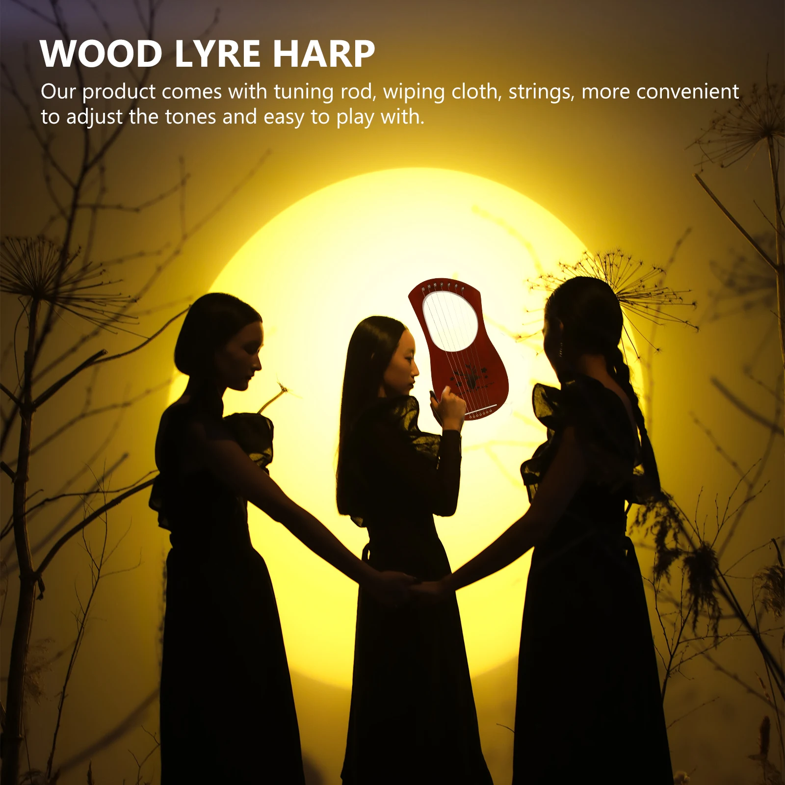 

1 set 1 Set 7-String Wooden Harp Retro Lyre Harp Musical Instrument Portable String Instrument For Kids Adults Durable Strings