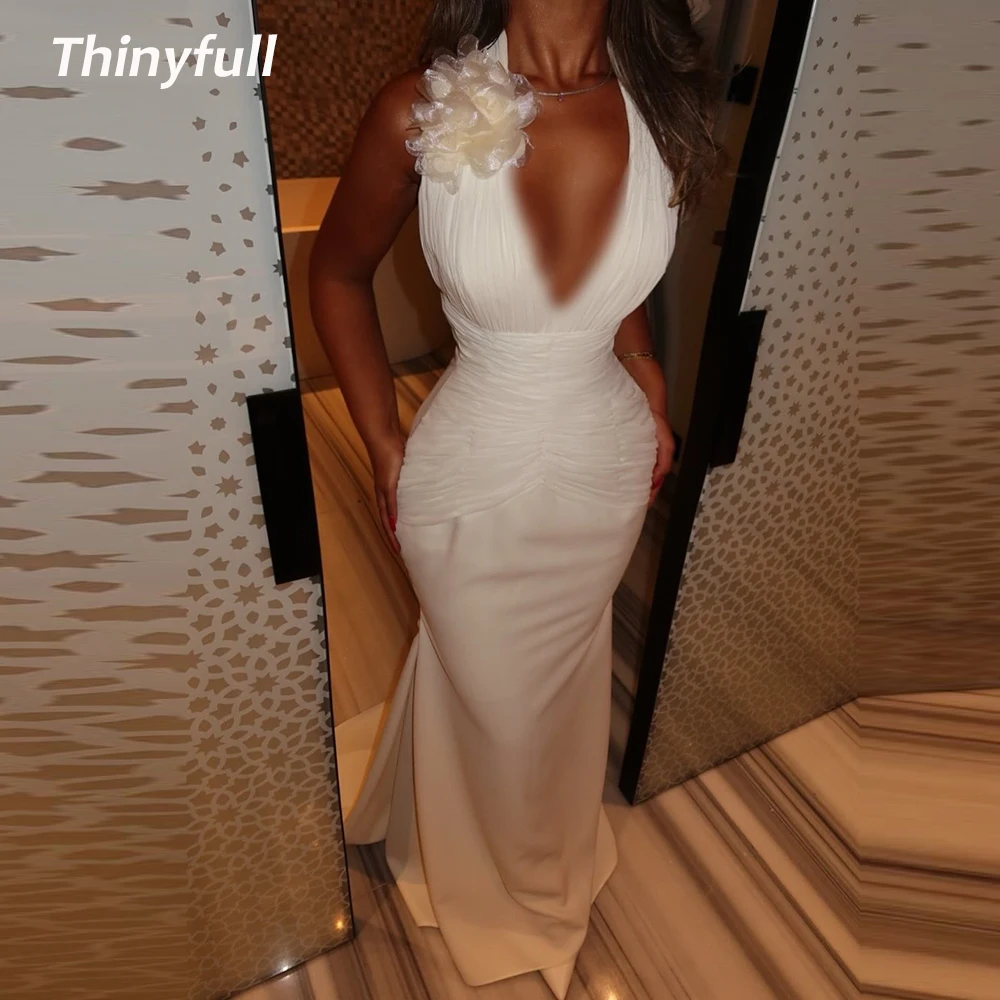 

Тонкие атласные платья русалки для выпускного вечера Вечернее платье с бретелькой на шее и v-образным вырезом Дубай Длинное вечернее платье robes de soirée по индивидуальному заказу