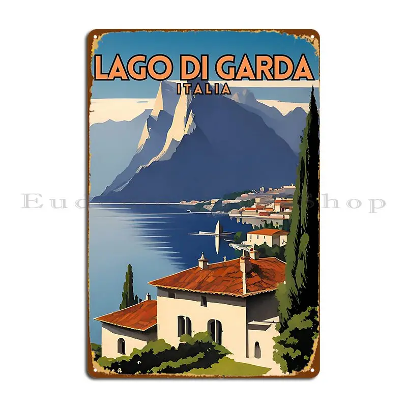 Lago Di Garda Italia Metal Sign Print Rusty Wall Mural Design Classic Tin Sign Poster