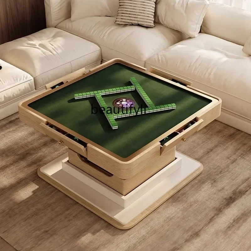 32 Coffee table mahjong table rock slab dining table integrated household lifting multi-function solid wood simple