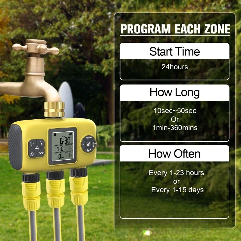 3‑Valve Separate Control Automatic Garden Water Timer Smart Timed Irrigation Controller For Outdoor Plant Watering