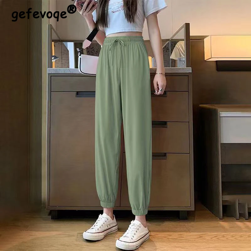 

Clothes for Women 2024 Summer Korean Fashion Casual Streetwear Harem Pants Y2K Female High Waist Solid Loose Trousers Pantalones