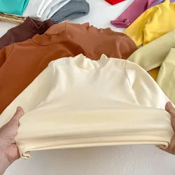 Boys and Girls T-Shirt Long-sleeved Top Tees Toddler Solid Color Sweatshirts 2025 Spring Autumn Children's High Collar Clothing