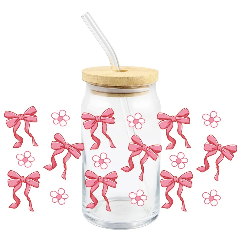 Cartoon Bow UV DTF Wrap Transfer Stickers Waterproof Wrap For Glasses Cups Bottles 3D Colorful Decal