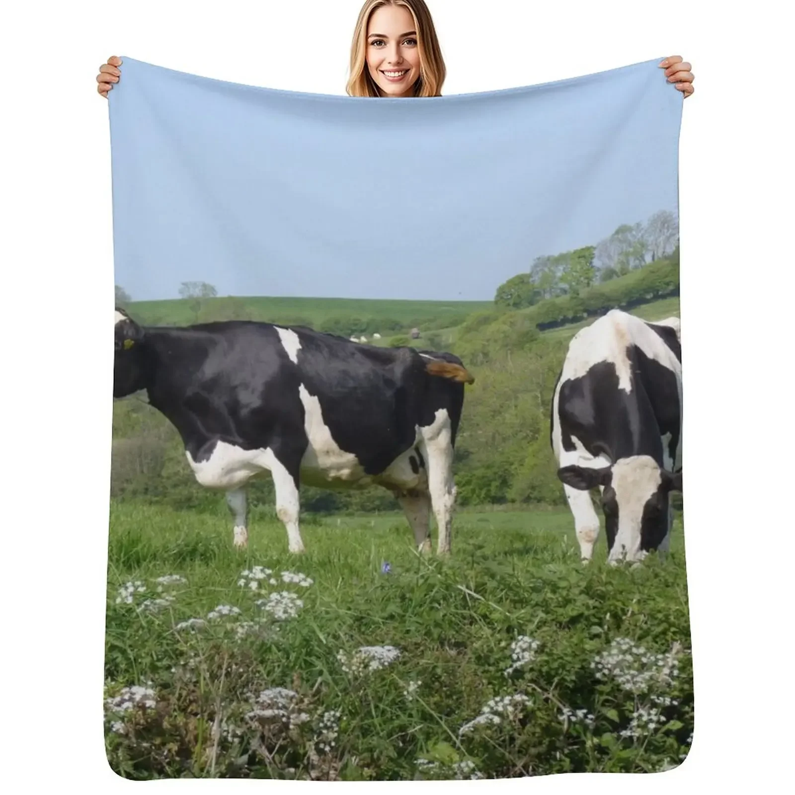 

Dairy Cows Grazing Throw Blanket Beach For Sofa Thin Thermal Blanket