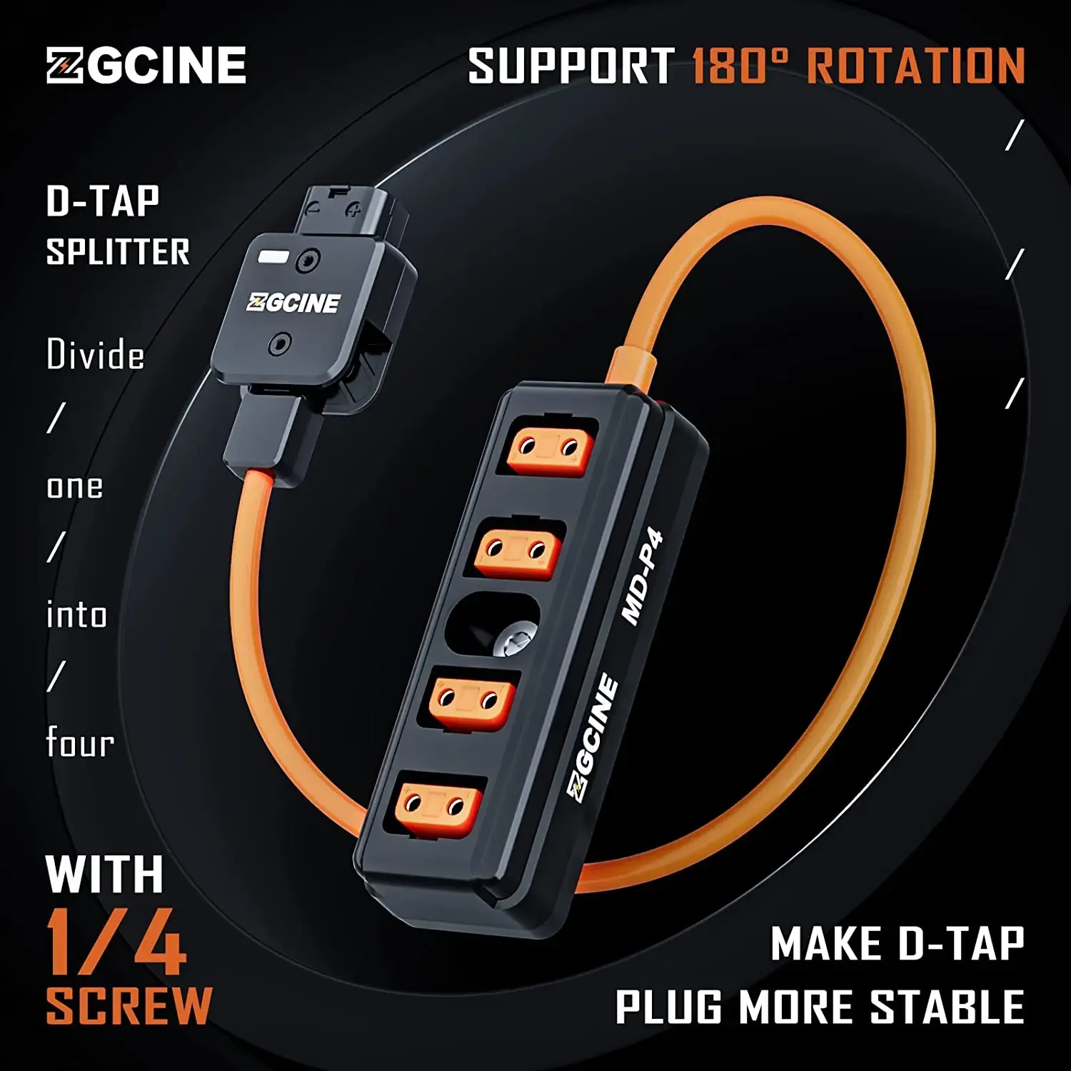 ZGCINE MD-P4 D-Tap to 4 D-Tap One Point Four Splitter Adapter Cable 180° Rotatable for V-mount Battery
