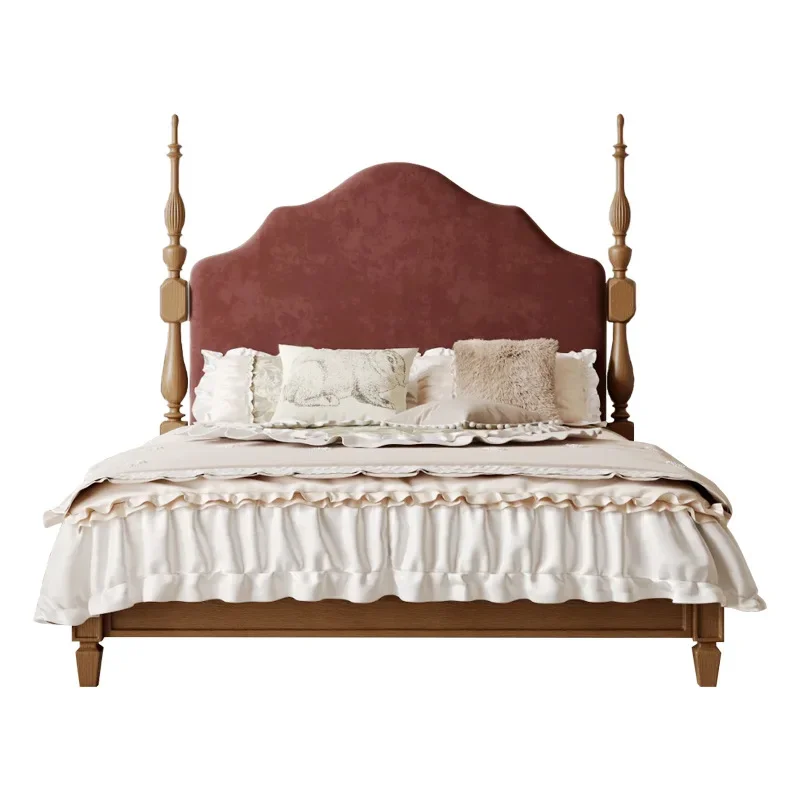 

French retro, all solid wood, ash wood, double, American medieval style, high-end, master bedroom double bed