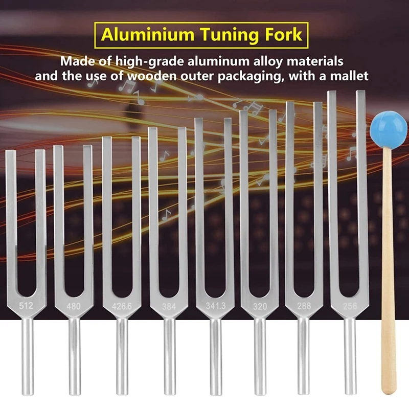Tuning Fork for Chakra Set,8 Tuning Forks+1 Mallet,Tuning Fork Wooden Box Set for Nursing, and Music Students