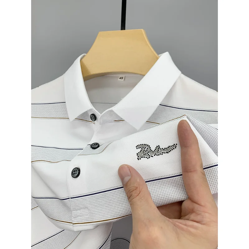

High Quality Striped Polo Shirt Original Brand Men's Short Sleeve New T-shirt Summer Cotton Classic High End Casual Top M-4XL