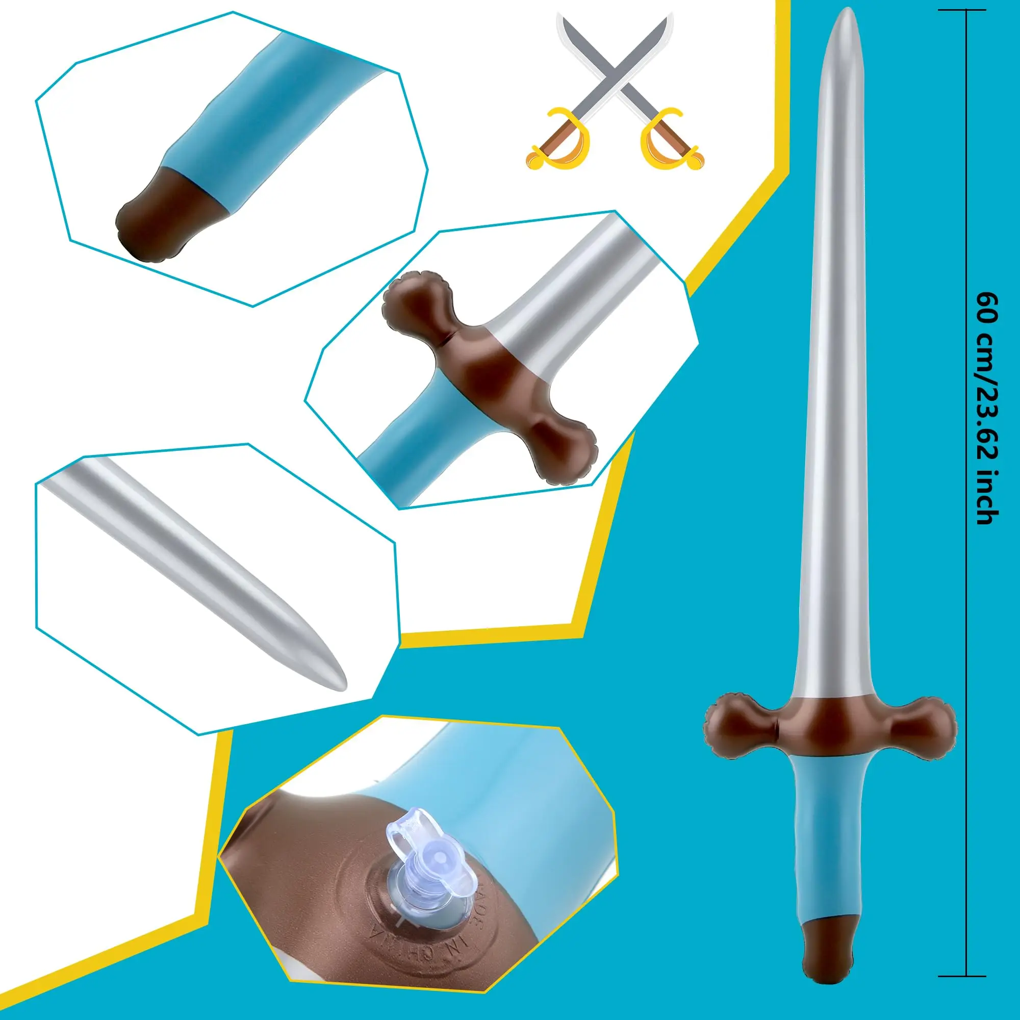 Nadmuchiwany miecz nadmuchiwany miecz piracki piracka impreza tematyczna Favor na urodziny SwimPool Party przebranie na karnawał akcesoria, 24 Cal
