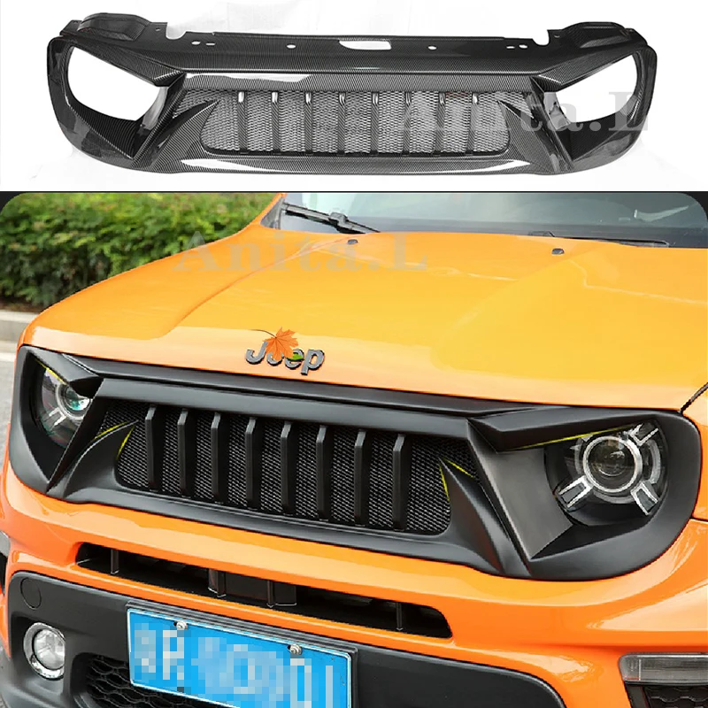 

For Jeep Renegade Racing Grills Matt Black Carbon ABS Plastic Grille Air Intake Styling Accessories Tuning Parts 2019 2020 2021