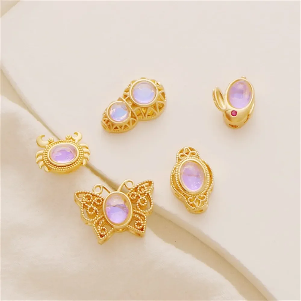 

1 шт., 18-каратное золото, матовое золото, кролик, бабочка, инкрустированная тыквой, лунный свет, циркон, бусина, плоская бусина, браслет, ожерелье, аксессуары