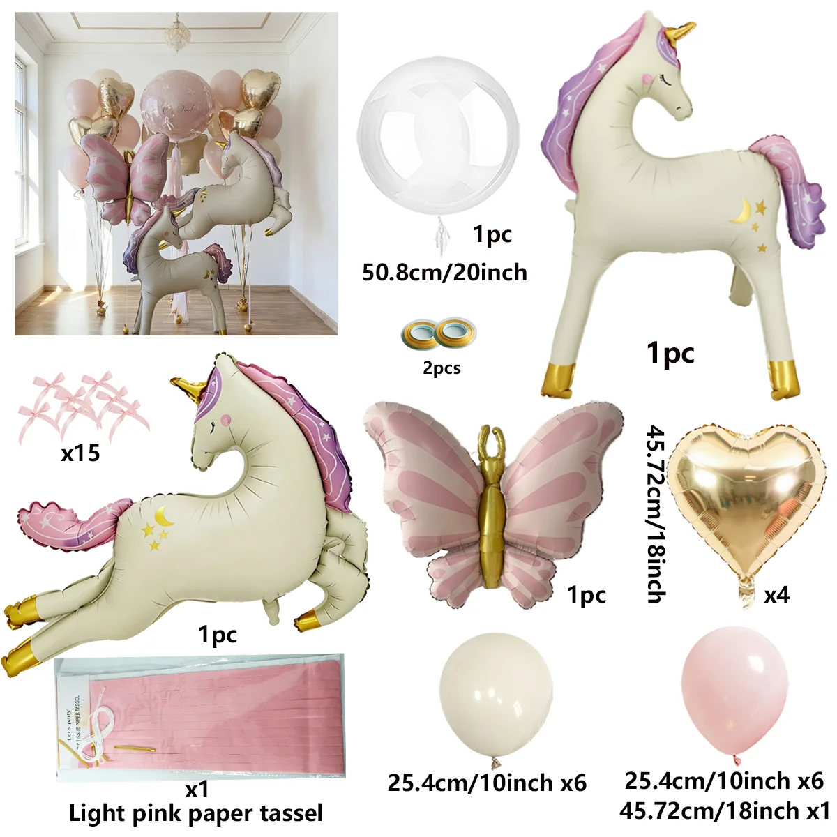 Vintage Einhorn und Rosa Schleifenballon-Set Waldprinzessin-Thema Ballondekoration Geburtstagsfeier Hochzeitsparty Ballons – Detail 2