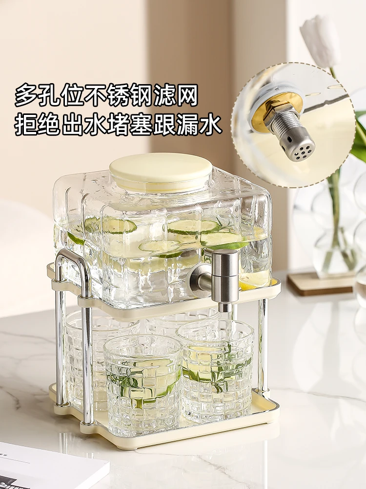 Refrigerator Cold Water Bottle Glass Beverage Barrel with Faucet Large Capacity Household Cold Water