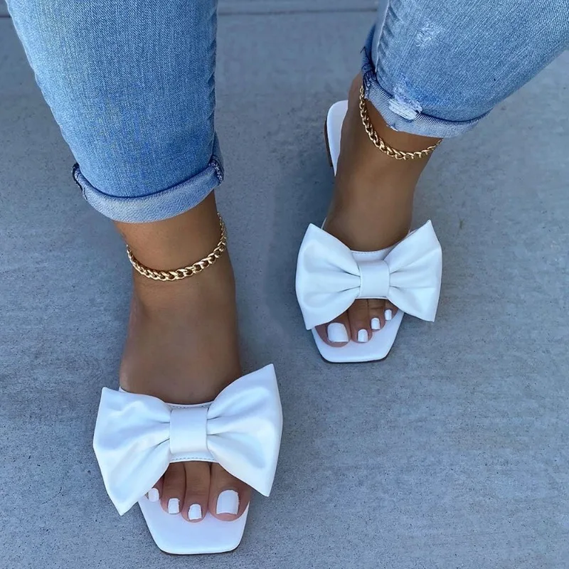 Women\'s Slippers Summer New Fashion Shoes for Women Plus Size 43 Solid Bow Flat Outdoor Beach Slippers Female Zapatos Mujer