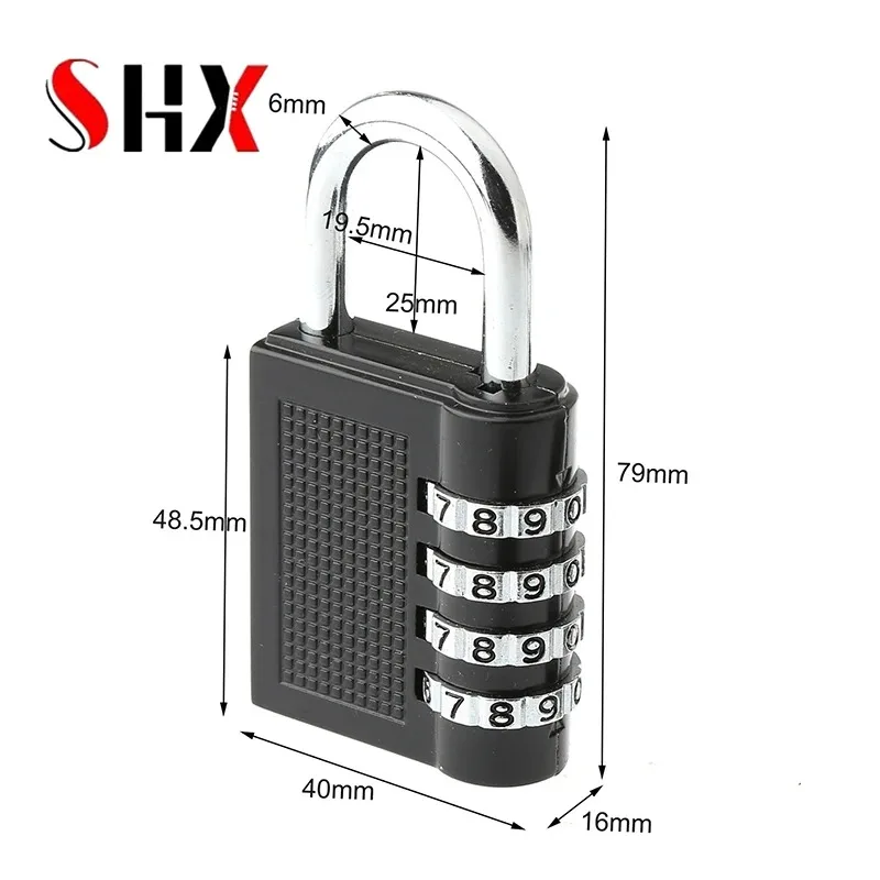 80*43*14mm Heavy Duty 4 Dial Digit Combination Lock Weatherproof Security Padlock Outdoor Gym Safely Code Lock Black