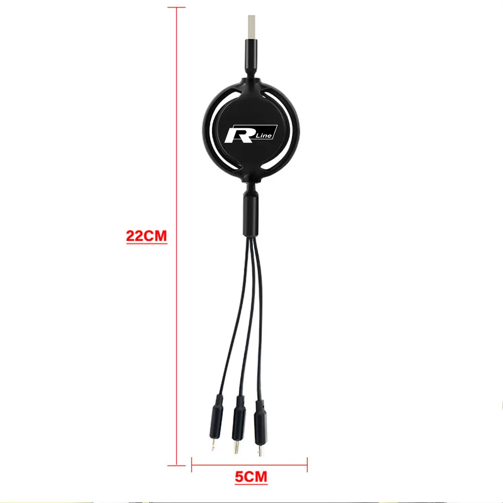 3 In 1 Micro USB Type C Charging Cable Multi-head Charger For Volkswagen VW R Line Golf 6 7 8 Passat Polo Jetta MK4 Scirocco