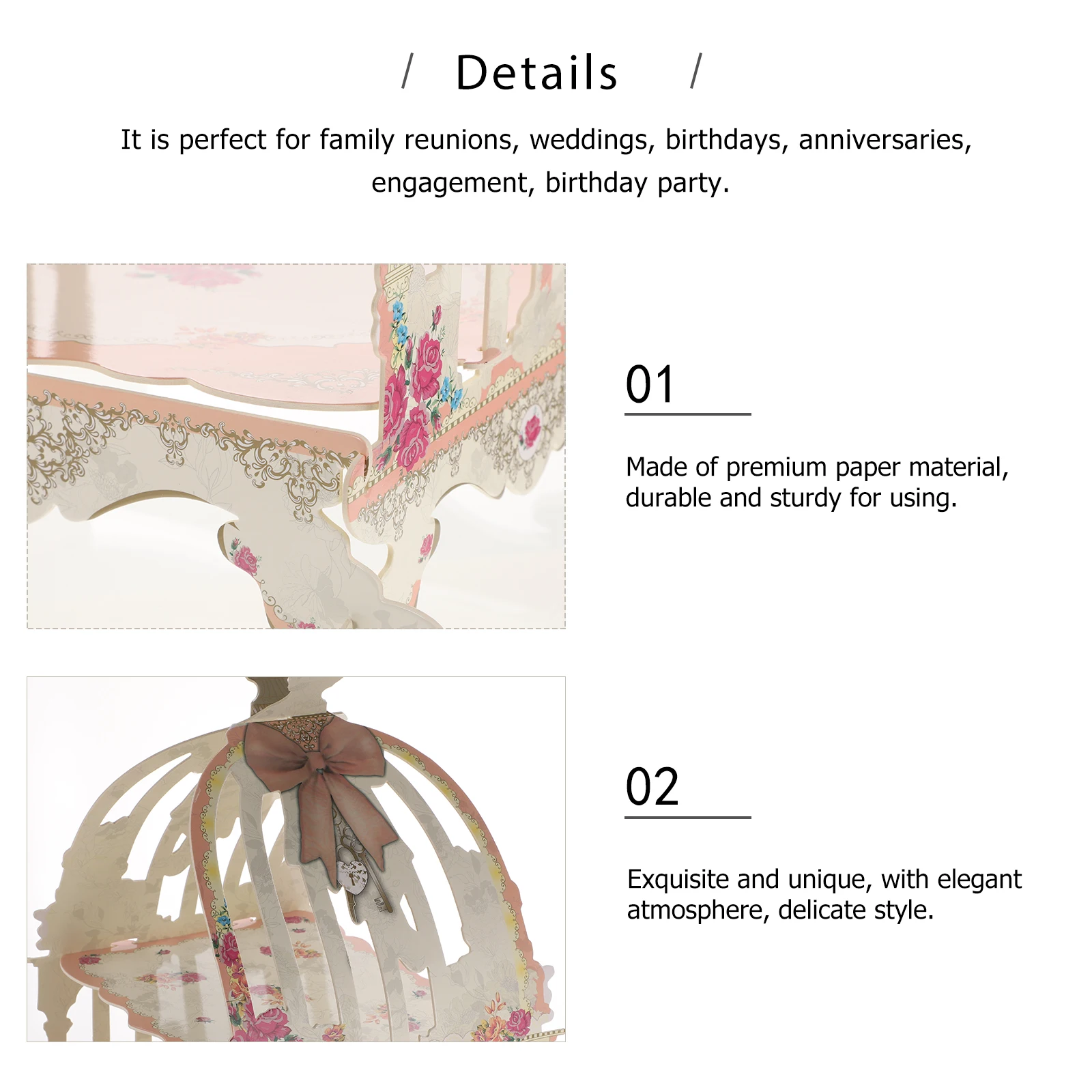 

Tiered Cake Stand Decorative Paper Display Rack for Wedding Birthday Parties Pastry Dessert Stand Sturdy Elegant
