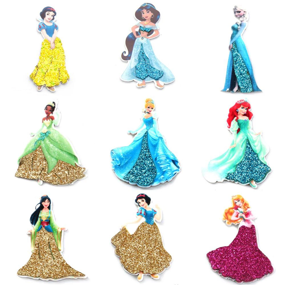 Disney Princess 5pcs/lot Planar Resin Flatback Glitter Acrylic Craft Supplies Cabochon Scrapbook DIY Hair Bow Bag Material