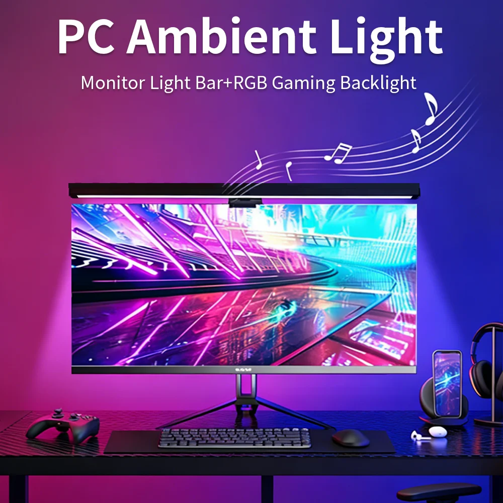 

LED RGB Gaming Ambient Light Flexible Silicone Backlight Smart Desk Light Bar Eye Protection LED Lamp for Monitor Office Reading