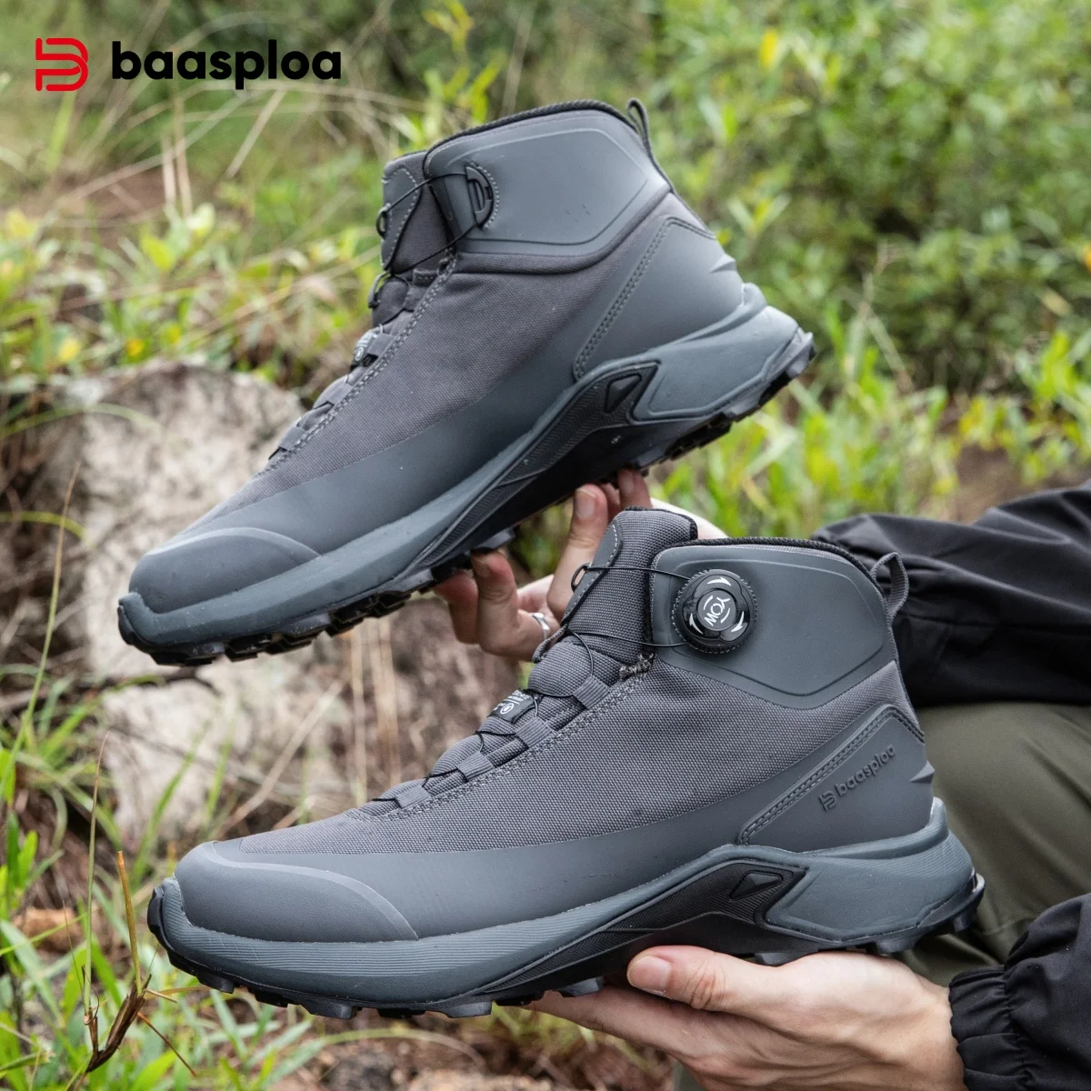 Baasploa Men Hiking Shoes Anti Splash Water Rotating Button Outdoor Sneakers New Comfort Cotton High-Top Walking Shoes Non-Slip