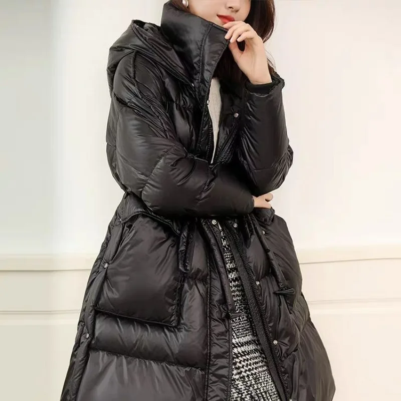 2023 New High-end Down Jacket Women Mid Length Loose and Thickened Casual Fashion Hoodie Jacket