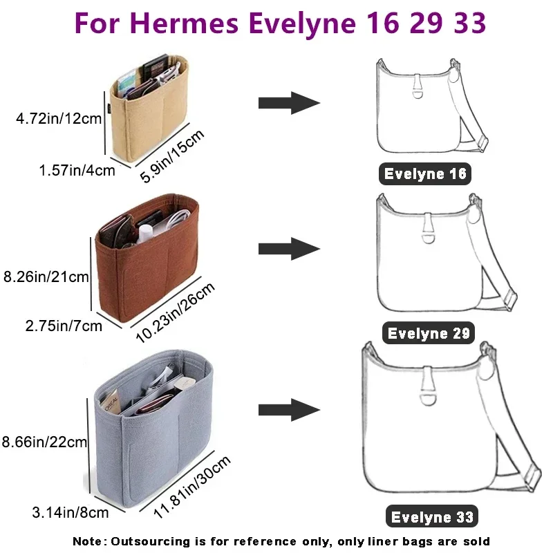 เก็บของกระเป๋ารู้สึกว่าอุปกรณ์เสริมในการปรับเปลี่ยนซับภายในสำหรับ Hermes Evelyne 16 29 33กระเป๋าสะพายไหล่ออแกไนเซอร์รองรับส่งฟรี