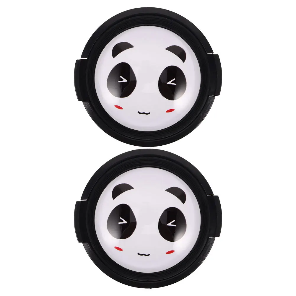 

2Pcs 52mm Camera Lens Cap Cute Panda Pattern Universal Compatibility Textured Surface Quick Install Remove Lens Shield Covers