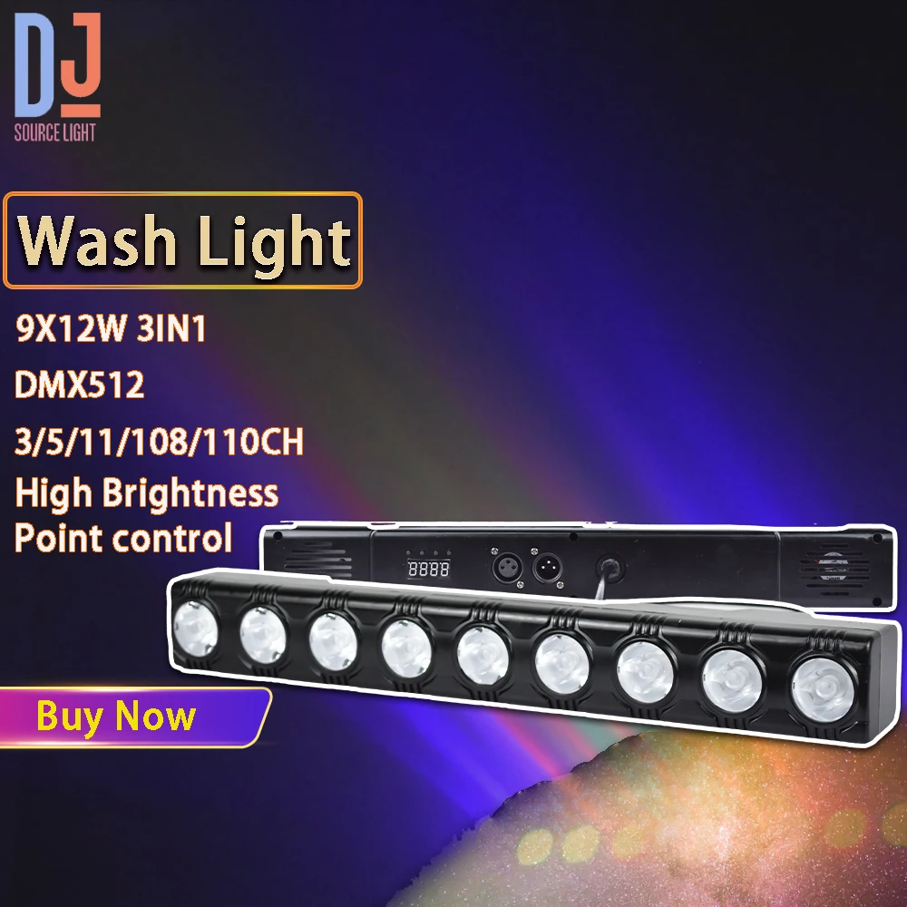 New LED RGB 3in1 9x12W Bar Light Horse Racing Strobe Beam Wash Effect Club Dj Disco DMX Single Control Stage Lighting Effect