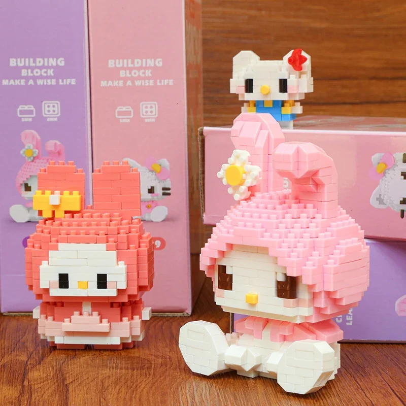 Sanrio Hello Kitty Kuromi My Melody Cinnamoroll Building Blocks Cartoon Figrues Bricks Children\'s Assembly Toys Model Gift