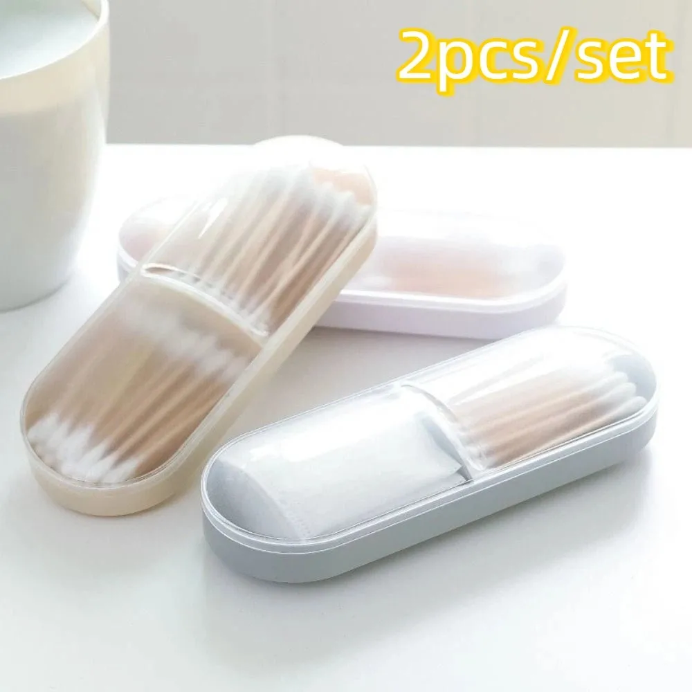 

2Pcs 2 Grids Cotton Swab Storage Box Lightweight Dust-proof Cotton Pad Storage Box with Lid Plastic Makeup Storage Box Beads
