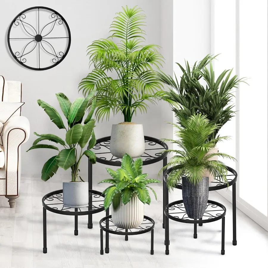 

CADANI 5Pack Metal Plant Stands for Outdoor Indoor AntiRust Iron Flower Pot Stand Heavy Duty Plant Pot Shelf for Multiple Plant