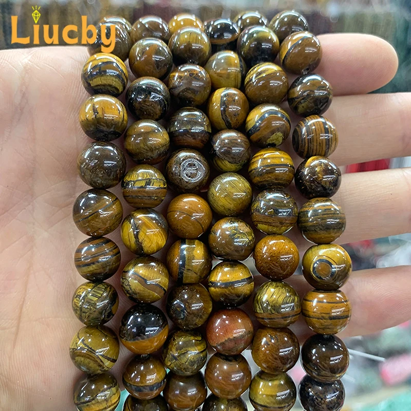 Natural Stone Brown Gold Tiger Eye Agates Spacer Beads For Jewelry Making DIY Bracelets Accessories 15'' Strand 4/6/8/10/12/14mm