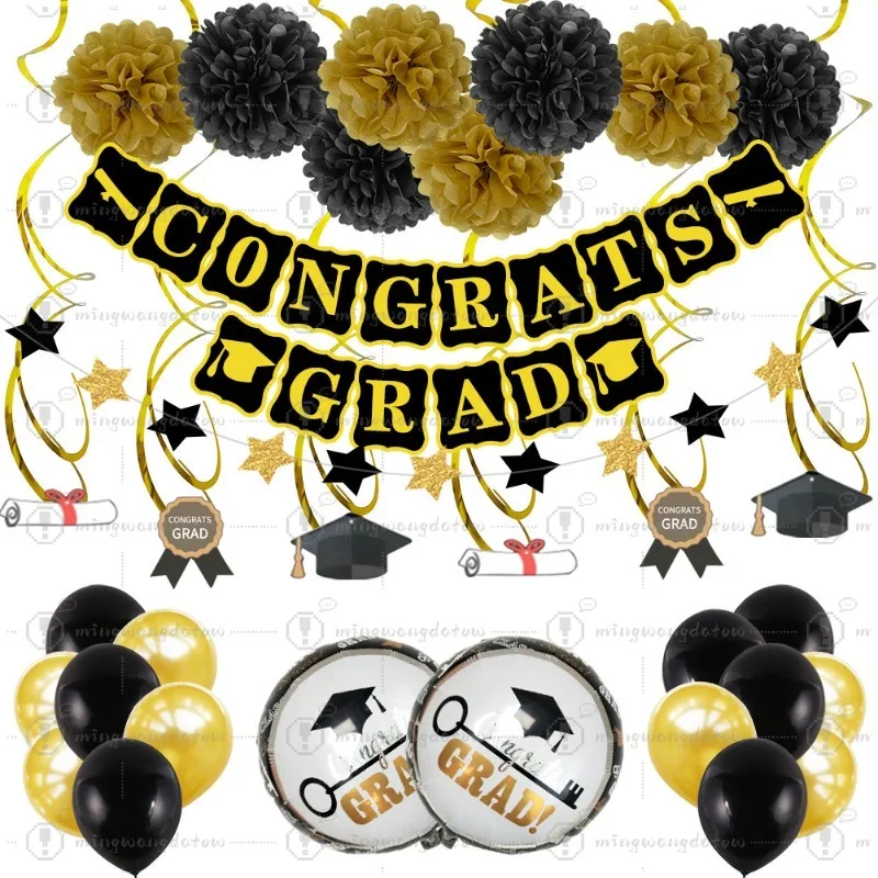 Graduation Balloon Flag Aluminum Film Latex Combination Paper Flower Graduation Ceremony Balloon Set