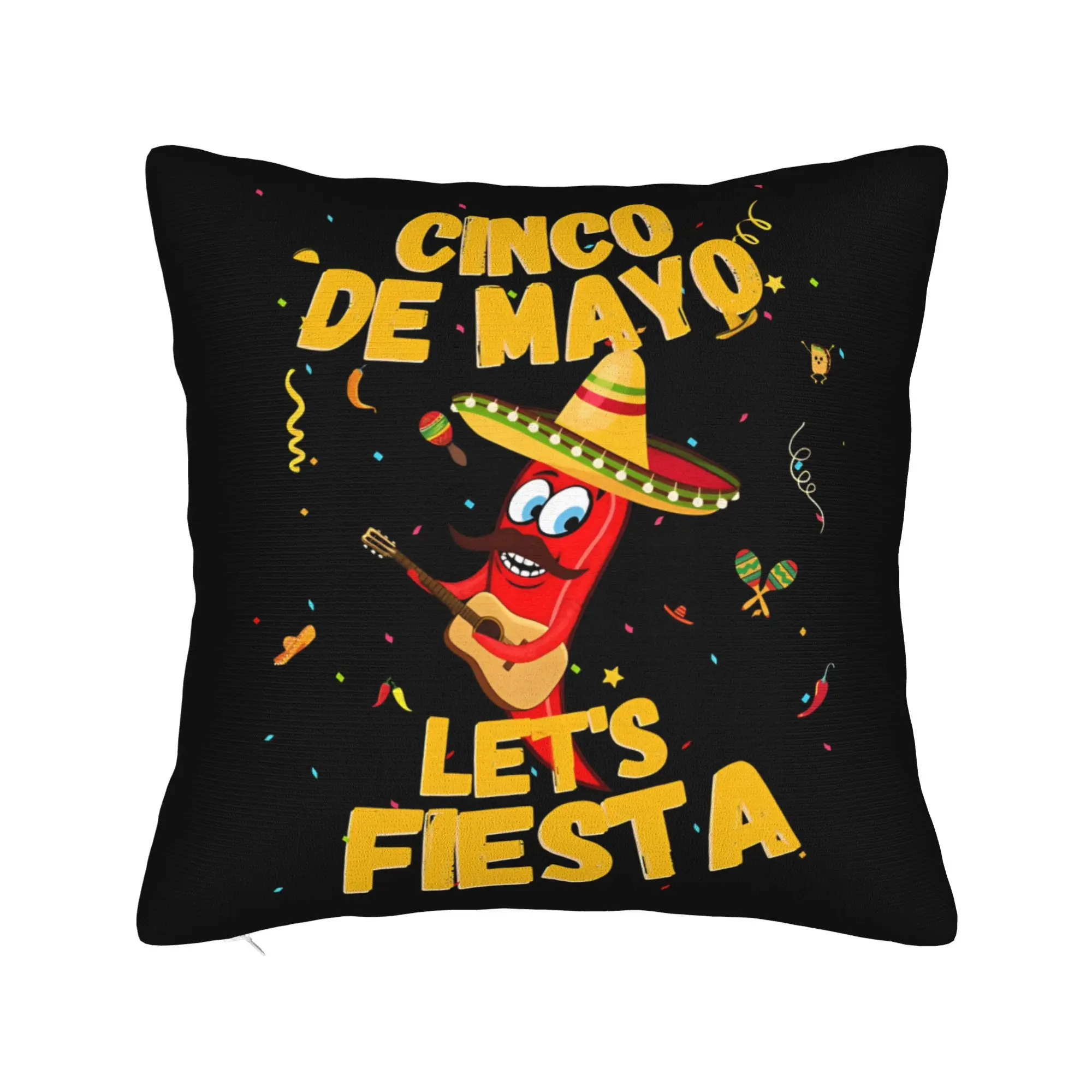 Let's FIESTA Party Printed Pillow Cover Mexican Amigo Cinco De Mayo Sombrero Soft Cushion Cover Pillow Case For Living Room