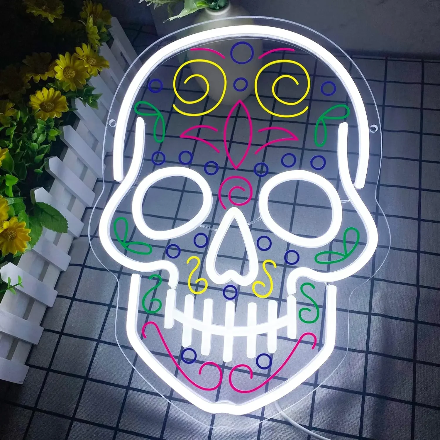

Tattooed Skull Neon Sign Skull Neon Light Wall Decor for Halloween Bedroom Room Men Cave Bar Birthday Party Gift for Friend