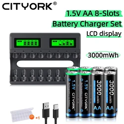 Cityork 1,5 V akumulator litowo-jonowy AA Baterie litowe do aparatu Samochodzik-zabawka Mysz Zegary mp3 mp4 + 1,5 V AAA Akumulator litowo-jonowy AA Inteligentna ładowarka LCD