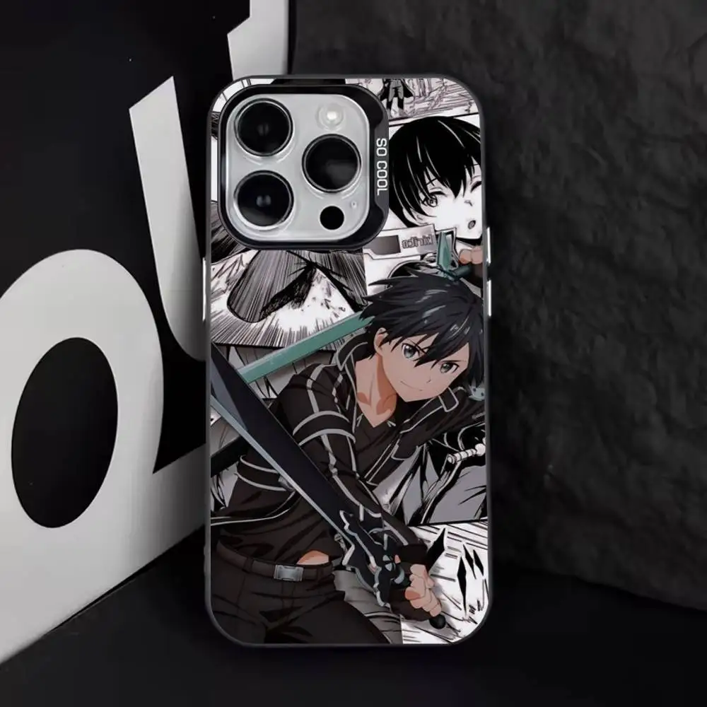 حافظة هاتف Sword Art Online SAO Kirigaya لهاتف iPhone 16,15,14,13,12,11,8,7,Pro,Max,Plus,Mini,XS,SE مضادة للسقوط باللون الأسود غير اللامع
