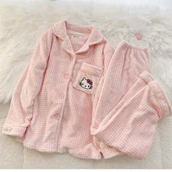 Pigiama Hello Kitty Flanella Pigiama da donna carino Set Pigiama soffice Pigiama di peluche Top Addensato Servizio a domicilio Due pezzi Inverno