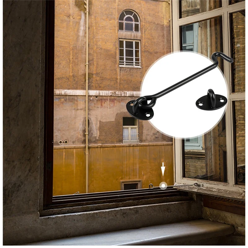 

AB33-защелка с крючком и проушиной для двери, 4-дюймовый замок с крючком для двери, насыщенная черная защелка с крючком, подходит для двери, окна, деревянного забора