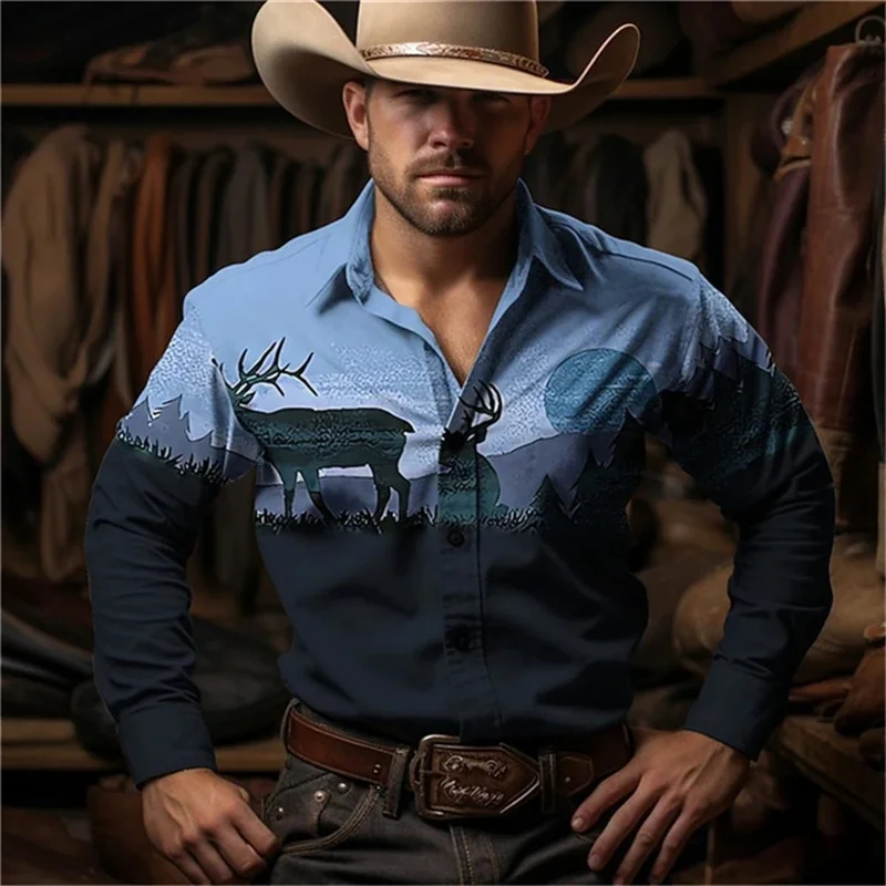 Western Denim Long Sleeve Shirt Retro Street Shirt Long Sleeve Men\'s Retro Autumn Fashion Top Casual Men Long Men\'s Clothing