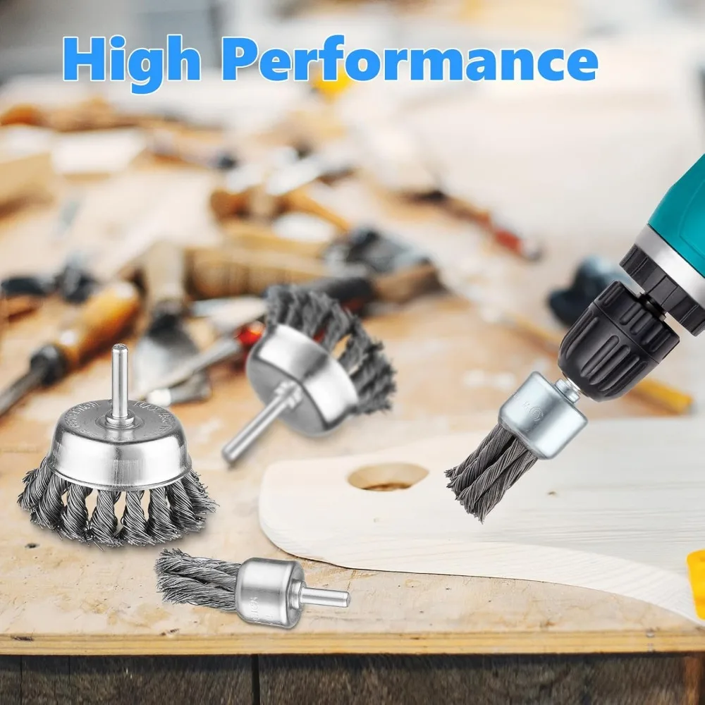 16-delige draadwielborstelset met draaiknoop voor boormachine met 1/4 inch schacht, ideaal voor roestverwijdering en oppervlaktereiniging
