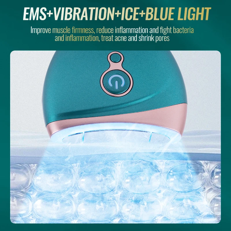 

Blue Light EMS Facial Device - Cooling Vibration Massager for Skin Tightening Acne Care Portable Beauty Tool with 3 Modes Lesen