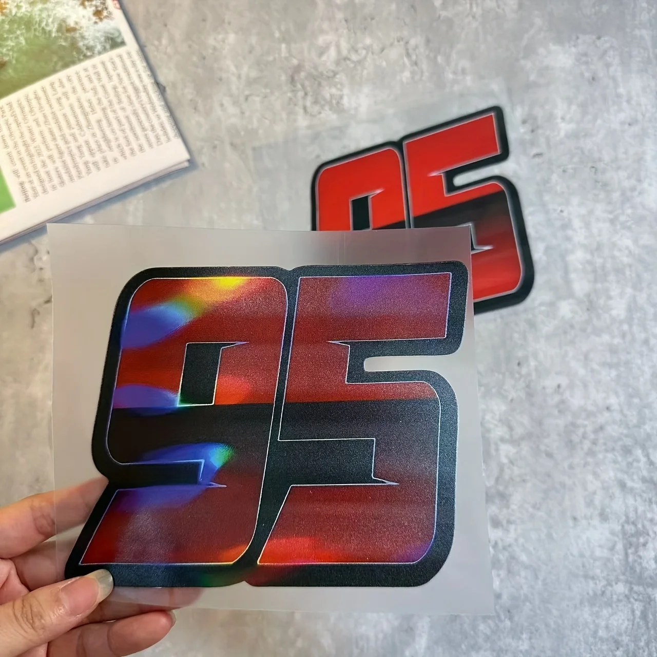 2D Flat Red & Laser Number 95 Vinyl Sticker, Waterproof UV-Resistant PVC Decal for Motorcycles Cars Guitars Fuel Tank And Body