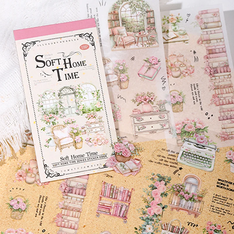Mr Paper 18pcs/bag Soft House Time Series Home Landscaping Dual Material Die-cut Sticker Book DIY Handbook Scrapbook Card