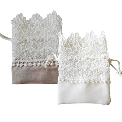 50pcs White Lace Jewelry Gift Bags Packaging Chocolate Candy Dargee Drawstring Bag DIY Country Wedding Bags Organza Pouches