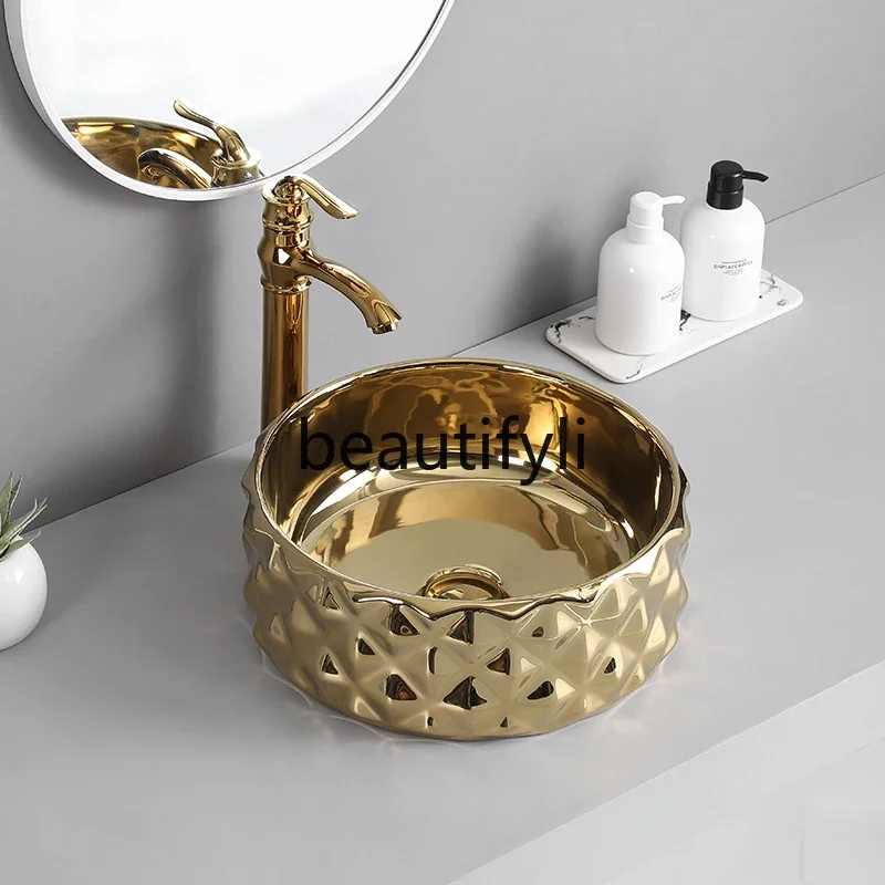 

Nordic simple table gold silver ceramic washbasin round washbasin